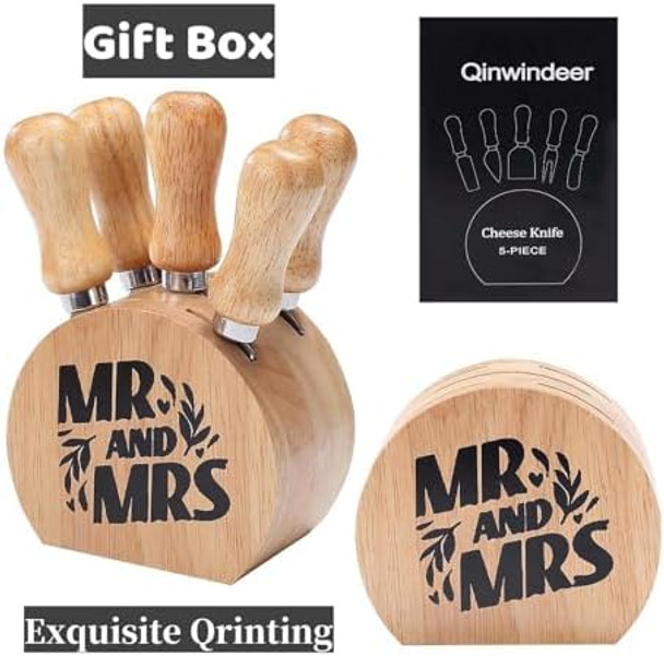 Cheese Knife Set With Wooden HolderCheese Spreader Knives Set Of 5 For Charcuterie BoardCharcuterie Boards Accessories Charcuterie Utensils Tools Git Box (Mr Mrs)