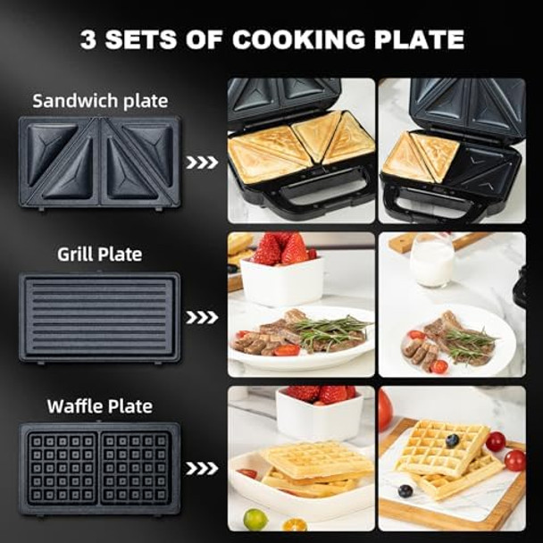 Samoris 3 In 1 Sandwich Maker Indoor Waffle Maker Irons With 6 Slice Non-Stick Removable Plates For Easy CleanupPerfect For Cooking Grilled CheeseTuna MeltsBurgers And Steaks870W Black/Silver Samoris 3 In 1 Sandwich Maker Indoor Waffle Maker Irons With 6 Slice Non-Stick Removable Plates For Easy CleanupPerfect For Cooking Grilled CheeseTuna MeltsBurgers And Steaks870W Black/Silver
