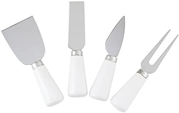 Santa Barbara Design Studio Set Kitchen Essentials Face To Face Designs Black And White Cardboard Book Box 4-Pieces Say Cheese Ceramic Cheese Knives