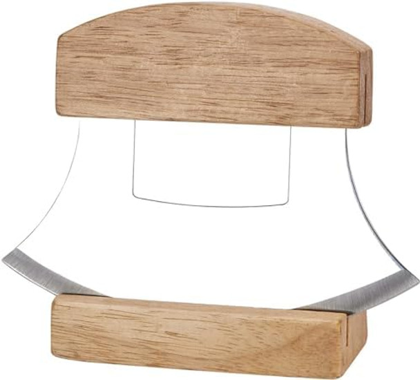 Alaskan Ulu Knife Mezzaluna Chopper- Effortlessly Chop Veggies With One Hand Includes Wooden Stand. Perfect Pizza Cutter And Salad Chopper. Ideal For Meat Herbs And Salads