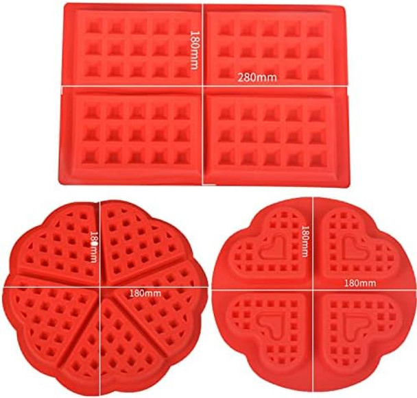 Waffle Molds 4 Cavities Heart Shaped And Square Waffle Silicone Mold Waffle Maker Baking Tray Mold For Waffle Cake Candy Chocolate(3 Pack)