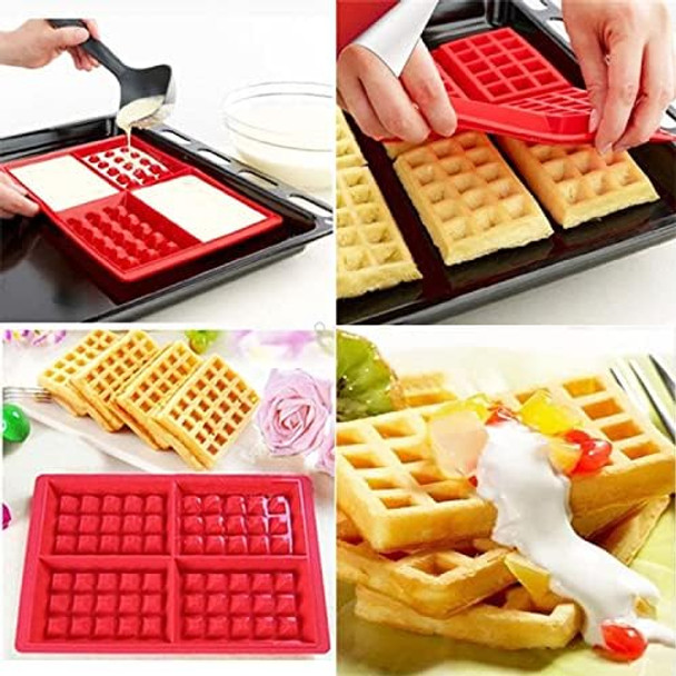 Waffle Molds 4 Cavities Heart Shaped And Square Waffle Silicone Mold Waffle Maker Baking Tray Mold For Waffle Cake Candy Chocolate(3 Pack)