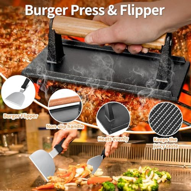29Pcs Griddle Accessories KitFlat Top Grill Accessories For Camp Chef Blackstone Griddle Accessories With Enlarged SpatulasTongsSpice ShakersBasting CoverScraper For Outdoor Barbecue