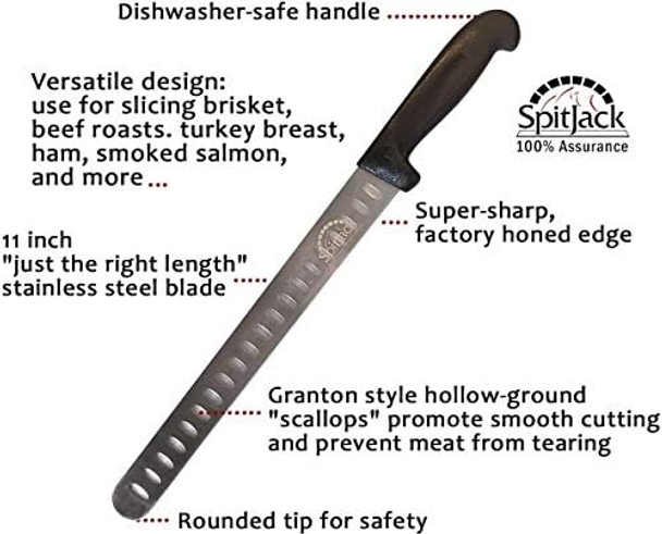 Bbq Smoked Brisket Knife For Meat Carving And Slicing - Ss Granton Edge 11 Inch Blade