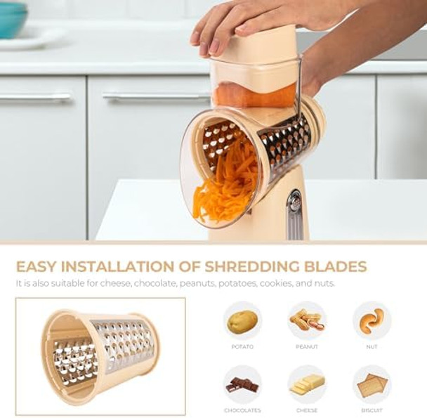 Susteas Rotary Cheese Grater With Handle And Cold Press Juicer 5.3" Feed Chute Slow Masticating Machines With 300W