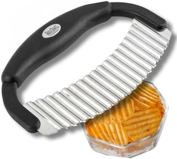 Tablecraft H6610 Single Mezzaluna – Wavy Crinkle Cutter For Fruits Vegetables Pickles & Potatoes – Stainless Steel One-Handed Crinkle Cut Tool For Meal Prep – Easy To Clean Dishwasher Safe- Small