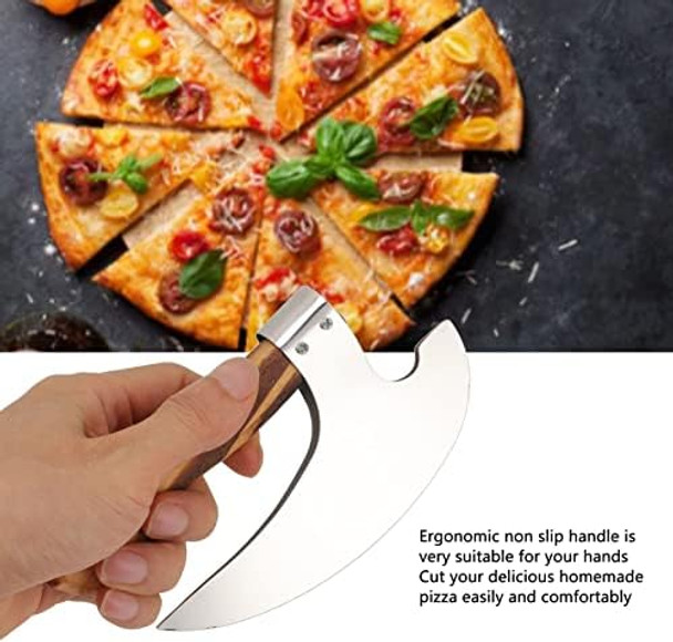 Pizza Cutter Handmade Carbon Steel Pizza Ax With Leather Cover For Moon Cake Cheese Waffles Dough Cookies Bread Cakes (Black)