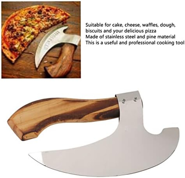 Pizza Cutter Handmade Carbon Steel Pizza Ax With Leather Cover For Moon Cake Cheese Waffles Dough Cookies Bread Cakes (Black)