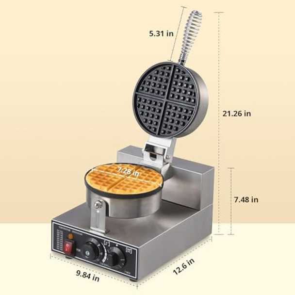 Towallmark 1300W Commercial Waffle Maker Non-Stick Round Waffle Iron Rotatable Waffle Baker Machine Stainless Steel Round Commercial Waffle Maker For Restaurant 50°C-300°C Temp Range 110V Towallmark 1300W Commercial Waffle Maker Non-Stick Round Waffle Iron Rotatable Waffle Baker Machine Stainless Steel Round Commercial Waffle Maker For Restaurant 50°C-300°C Temp Range 110V
