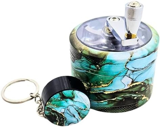 Keychain And 2.5 Inch Metal Grinder With Handle Matching Set (Emerald Waves)