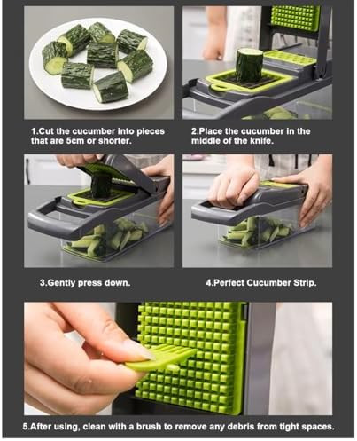 Pat-X Multi-Purpose Food Chopper 15-In-1 Stainless Steel Blade Vegetable Cutter With Container Handheld Bpa- Dishwasher Safe Small