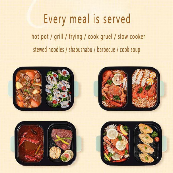 2 In 1 Multi-Function Electric Pot With Non-Stick Grill Indoor Crepe Machine With Adjustable Temperature For Pancake Pan Hot Pot Breakfast (1300W)