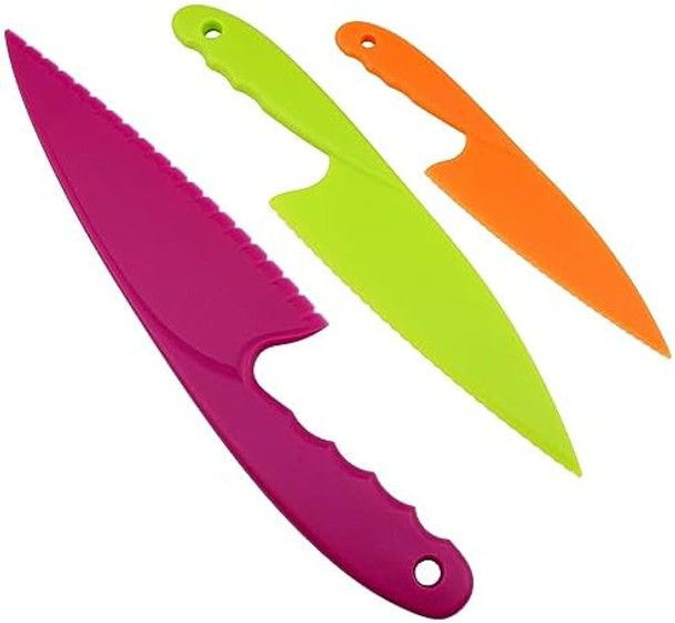 Vaktok-3Pcs Nylon Kitchen Knife Plastic Knives Nylon Kids Chef Knives Suitable For Children Beginners In The Kitchen To Make Fruit Lettuce Vegetable Salad Bread