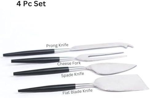 Black Handle Gold Heads Stainless Steel 4-Piece Cheese Knives Set Cheese Spreader Slicer Prongs Fork Cheese Knives For Charcuterie Board Accessories (Gold)