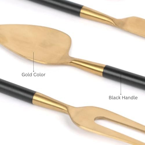Black Handle Gold Heads Stainless Steel 4-Piece Cheese Knives Set Cheese Spreader Slicer Prongs Fork Cheese Knives For Charcuterie Board Accessories (Gold)