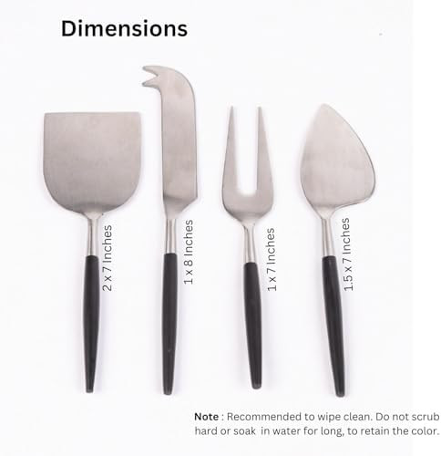 Radiant Black Handle Silver Heads Stainless Steel 4-Piece Cheese Knives Set Cheese Spreader Slicer Prongs Fork Cheese Knives For Charcuterie Board Accessories