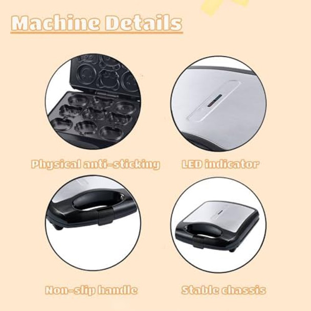 Electric Stuffed Waffle Maker For Kids 9 Fun Mini Cartoon Shaped Waffles Pancakes Nonstick Easy Home Breakfast Sandwich Maker Stuffed Waffle Iron For Home Restaurant