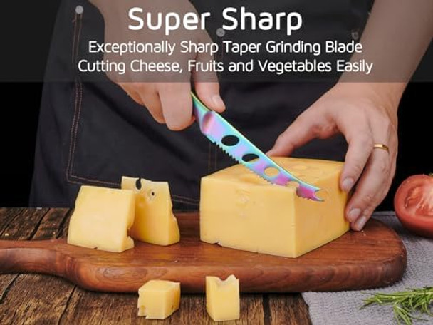 Wellstar Cheese Knife Serrated Tomato Knife 5 Inch Sharp High Carbon Stainless Steel Blade For Cutting All Cheese Types - Rainbow