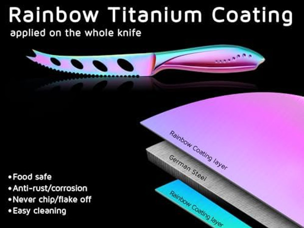 Wellstar Cheese Knife Serrated Tomato Knife 5 Inch Sharp High Carbon Stainless Steel Blade For Cutting All Cheese Types - Rainbow