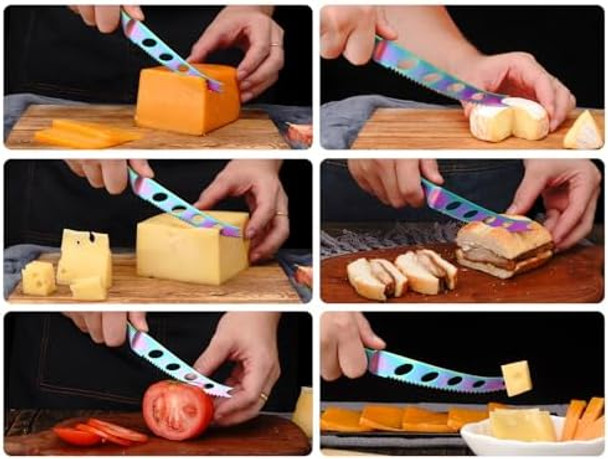 Wellstar Cheese Knife Serrated Tomato Knife 5 Inch Sharp High Carbon Stainless Steel Blade For Cutting All Cheese Types - Rainbow