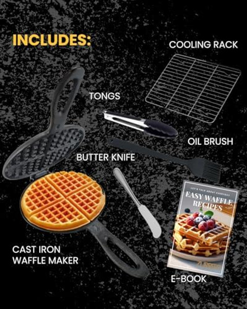 Cast Iron Waffle Maker Stove Top Bundle Set (7Inch Round Waffles 5-Pieces Set) Stove Top Waffle Iron For Camping Grill Or Stovetop Camping Waffle Maker Non-Electric Cast Iron Waffle Iron Cast Iron Waffle Maker Stove Top Bundle Set (7Inch Round Waffles 5-Pieces Set) Stove Top Waffle Iron For Camping Grill Or Stovetop Camping Waffle Maker Non-Electric Cast Iron Waffle Iron