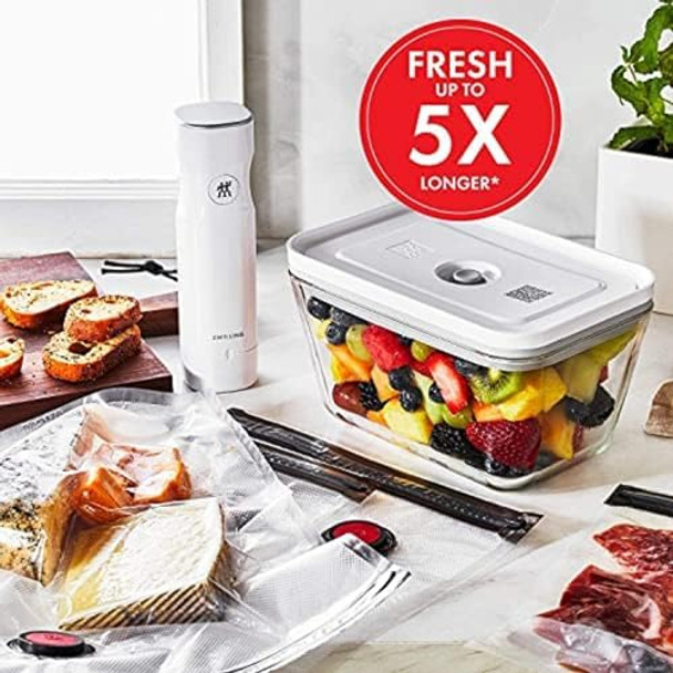 Zwilling Fresh & Save Vacuum Sealer Machine 6-Pc Starter Set Airtight Food Storage Container Reusable Sous Vide Bags Meal Prep Bpa