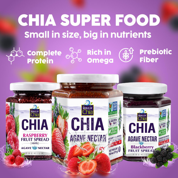 World of Chia Premium Blackberry Jam Spread with Agave Nectar and No Added Pectin Low Glycemic and Gluten Free Vegan Friendly Chia Jam Made with Organic Chia SeedsChia Jelly 1 Pack 10.9 Oz Total