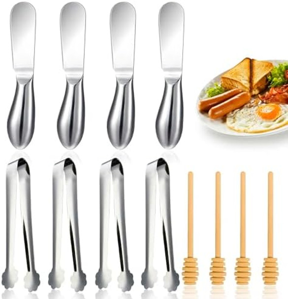 Aicnei 12 Pcs Spreader Knife Set Multipurpos Cheese And Butter Spreader KnivesMini Serving Tongs One-Piece Stainless Steel s For Thanksgiving Day Christmas