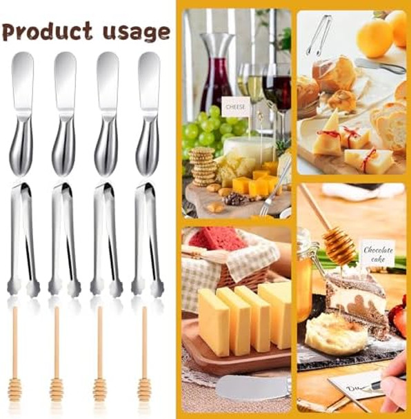 Aicnei 12 Pcs Spreader Knife Set Multipurpos Cheese And Butter Spreader KnivesMini Serving Tongs One-Piece Stainless Steel s For Thanksgiving Day Christmas