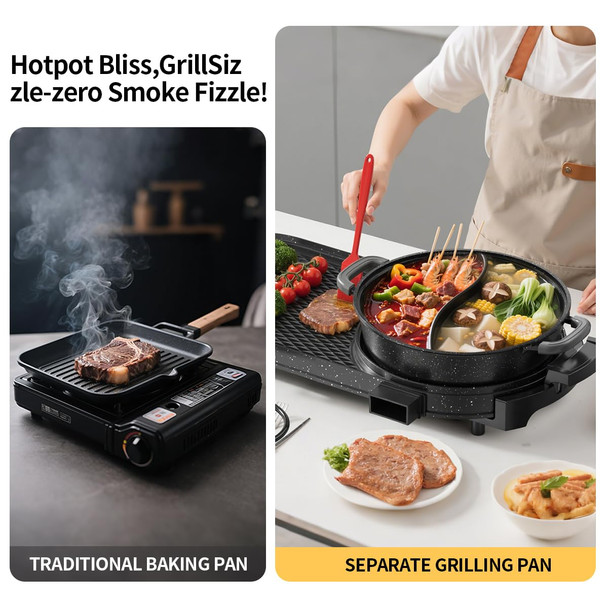 Aoran Electric Grill And Hot Pot Combo For Indoor Cooking 2200W Detachable Dual Zone Bbq Griddle With Removable Split Pan Non-Stick Surface 29X11 Inch Family Size Includes Grill Tools  and Oil Paper