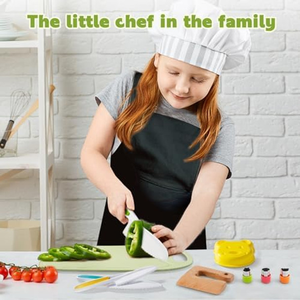 10-Piece Toddler Knife Set - Kids Safe Knives For Real Cooking Montessori Kitchen Tools With Cutting Board Apron Sandwich Cutter And Fruit Cutters