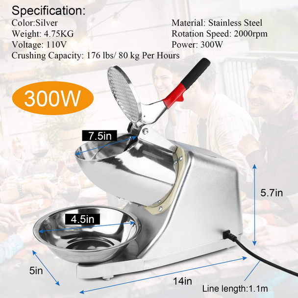 Electric Ice ShaverShaved Ice Machine Strong Powerful For Home and Commercial UseSteel Ice Crusher With Dual Blades and LipsHigher Ice Outlet For PlateBowl and Cup300W/2200Rpm/220Lbs/Hrs. Electric Ice ShaverShaved Ice Machine Strong Powerful For Home and Commercial UseSteel Ice Crusher With Dual Blades and LipsHigher Ice Outlet For PlateBowl and Cup300W/2200Rpm/220Lbs/Hrs.