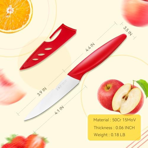 4.5" Fruit Knife With Sheath Cover Small Kitchen Knife With High-End Box Cutting Knife Cooking Gadgets Christmas s For Men And Women Parents(Red)