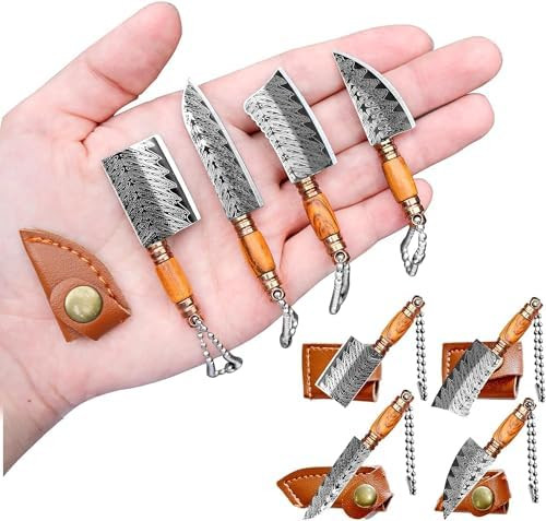 Mini Knife Set Mini Pocket Knife Set Tiny Knife Chef Keychain With Sheath For Package Opener Box Cutter Letter Opener-4Pcs