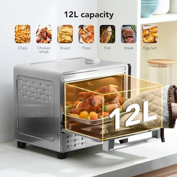 12.7 Qt 6-In-1 Air Fryer Toaster Oven With Steam Infusion Compact Fast Preheat Air Fry Bake Roast Broil Reheat & Steam Perfect For Small Contertop Blue