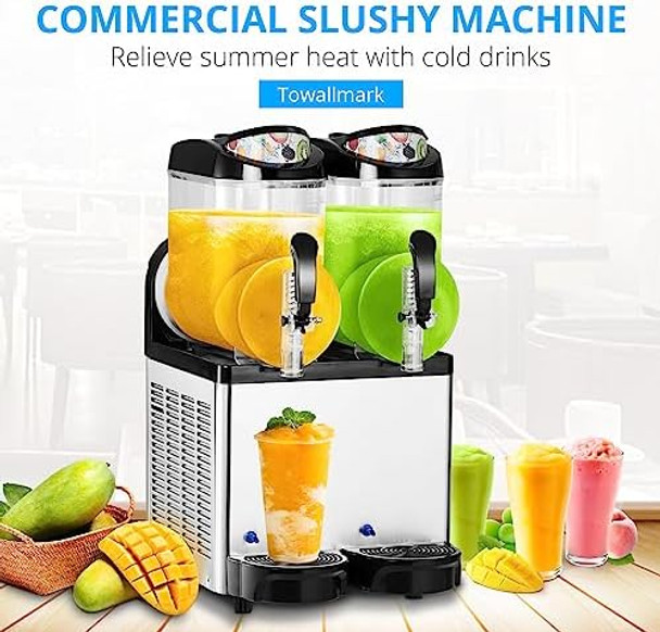 Commercial Slushy Machine 24L 6.4 Gals Margarita Machine 500W Frozen Drink Machine Food-Grade Pc Tanks & Stainless Steel For Restaurants Bars Pool Parties
