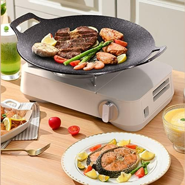 Grill Pan13 Inch Non-Stick Baking Pan+Brush+Dry ClothBarbecue Pot Outdoor Camping Grill Plate Fry Pan For Stove Tops &Induction Compatible (30Cm/12Inch)