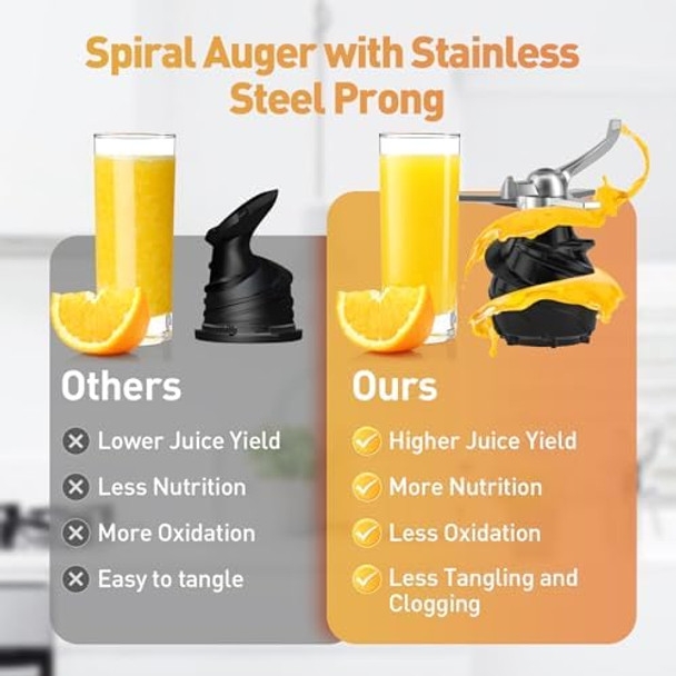 Secura Cold Press Juicer With Stainless Steel Prong Spiral Auger & Mesh Free Filter Slow Juicer With Quiet Motor & Reverse Function For Vegetables And Fruits Masticating Juicer Machines With Brush