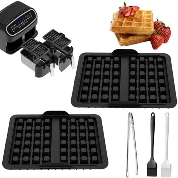 2Pcs Silicone Waffle Mold Waffle Plates For Ninja Af400Eu Af451Eu And Af500De Hot Air Fryer Waffle Set Waffle Maker Includes 2Pcs Baking Brush And Barbecue Tongs