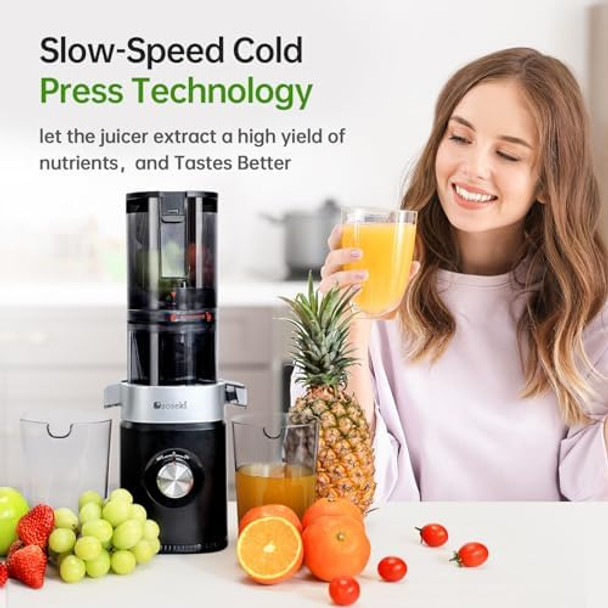 Cold Press Juicer Machines Large Feed Chute Juicer Machines Vegetable And Fruit Easy-To-Clean Slow Masticating Juicer Machines Fit Whole Vegetables & Fruits High Juice Yield