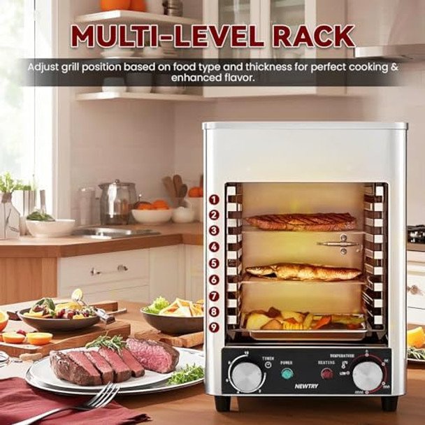 try 1700W Electric Steak Broiler Indoor Steak Grill Automatic Steak Smoker Broiler Gas-Free Time Temperature Adjustable For Beef Chicken Vegetables 110V Us
