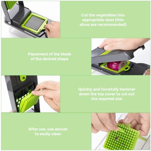 Vegetable Chopper15-In-1 Multifunctional Veggie ChopperSlicer Dicer & Cutter For Kitchen–Food Processor With Container For Onion TomatoPotato Fruits–Easy Clean & Storage (7 Blade)