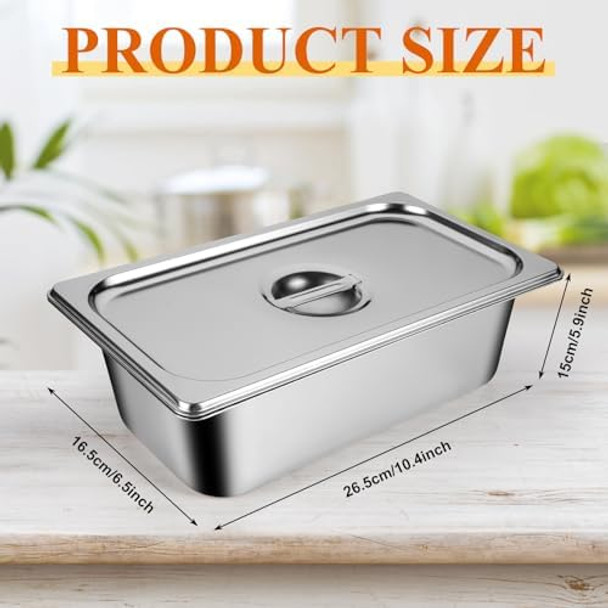 8 Packs Stainless Steel Hotel Pans With Lids 1/4 Size X 6" Deep Steam Table Pan Commercial Food Storage Containers Stackable Metal Steamer Pan Anti-Jam Hotel Restaurant Warm Pans