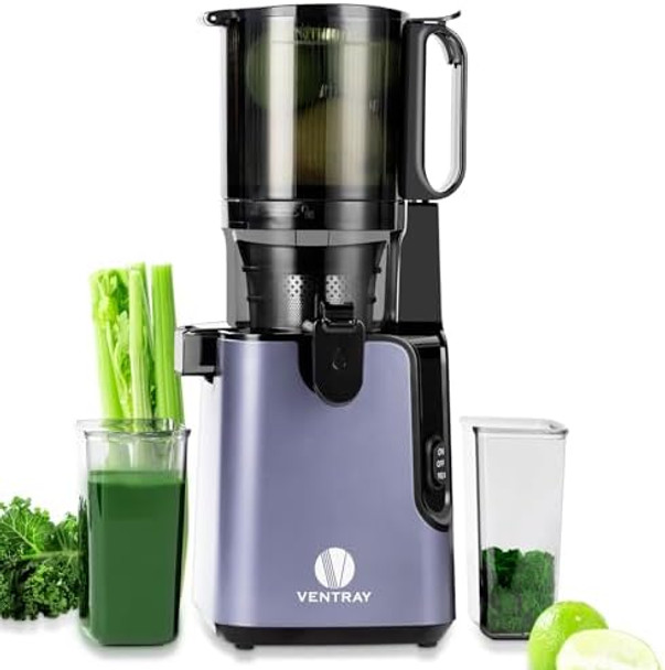 Ventray Slow Masticating Juicer Machine 5.1" Extra Large Feed Chute Cold Press Juicer For Whole Vegetables & Fruits 250W High Juice Yield Easy To Clean With Brush Great For Batch Juicing