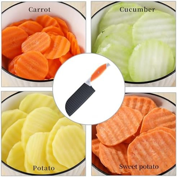 Crinkle Cutter For Veggies Crinkle Cut Knife For French Fry Vegetable Potato Cucumber Carrot And Fruit Stainless Steel Wave Fries Cutter Slicer With Ergonomic Handle Dishwasher Safe