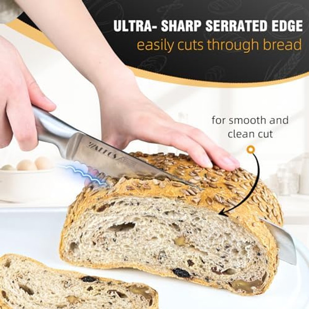 Walfos 8 Inch Bread Knife with Sheath Serrated Bread Knife with d Stainless Steel Ultra-Sharp Bread Slice Knife for Slicing Homemade Bread Bagels Cake