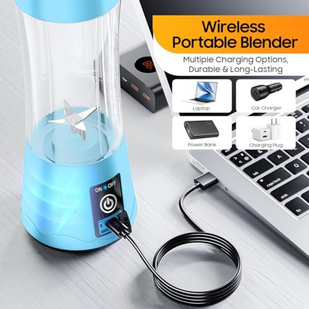 Portable Blender For Smoothies And Shakes - Mini Blender With 6 Stainless-Steel Blades For Powerful Mix， Juicer With 380Ml Travel Cup For Picnic/Gym/Office