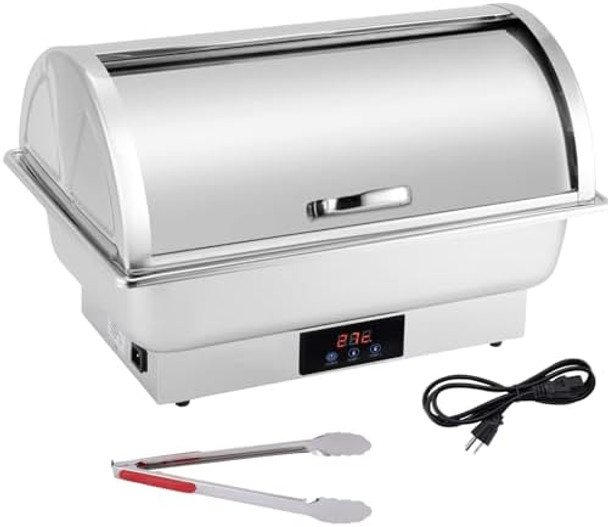 Electric Roll Top Chef Chafing Dish Buffet Set 2 Pans Buffet Servers And Warmers Digital Display Temperature Warming Tray Stainless Steel Food Warmer For Parties Commercial Food Steam Table