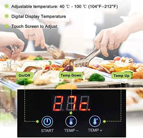 Electric Roll Top Chef Chafing Dish Buffet Set 2 Pans Buffet Servers And Warmers Digital Display Temperature Warming Tray Stainless Steel Food Warmer For Parties Commercial Food Steam Table