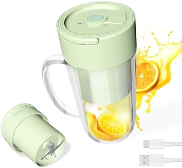 Portable Blender For Shakes And Smoothies Usb Rechargeable 6 Blades Personal Juicer With Handle12 Oz Easy-To-Clean Mini Blender With Charger Great For Kitchen Home Party Travel Outdoor Green
